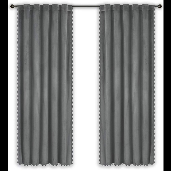 Zhaofeng 42”x95” Pom Pom Velvet Curtains in gray - Picture 15 of 16